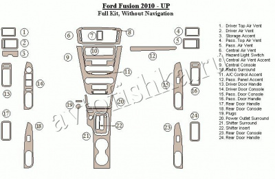 Декоративные накладки салона Ford Fusion 2010-н.в. полный набор, без навигации